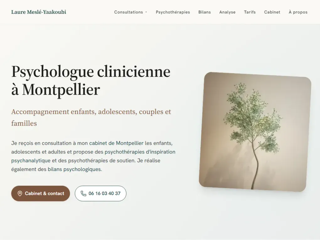 Site web psychologue à Montpellier — Laure Meslé Yaakoubi, capture page d’accueil
